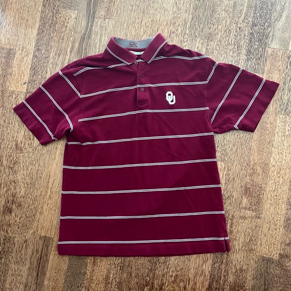 OU Oklahoma Shirt Golf Polo Sooners Mens Medium Striped Crimson Cutter & Buck - Picture 1 of 4